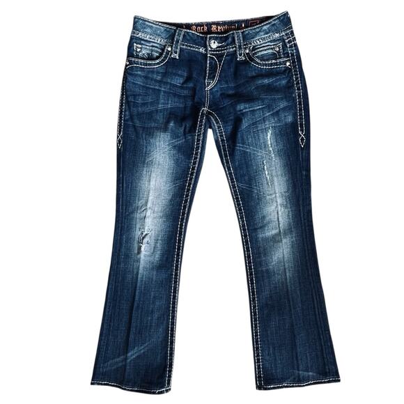 Rock Revival Women’s Sz 28 Swarovski Crystal Easy Boot Jeans Jamie Stretch Denim - Picture 2 of 14